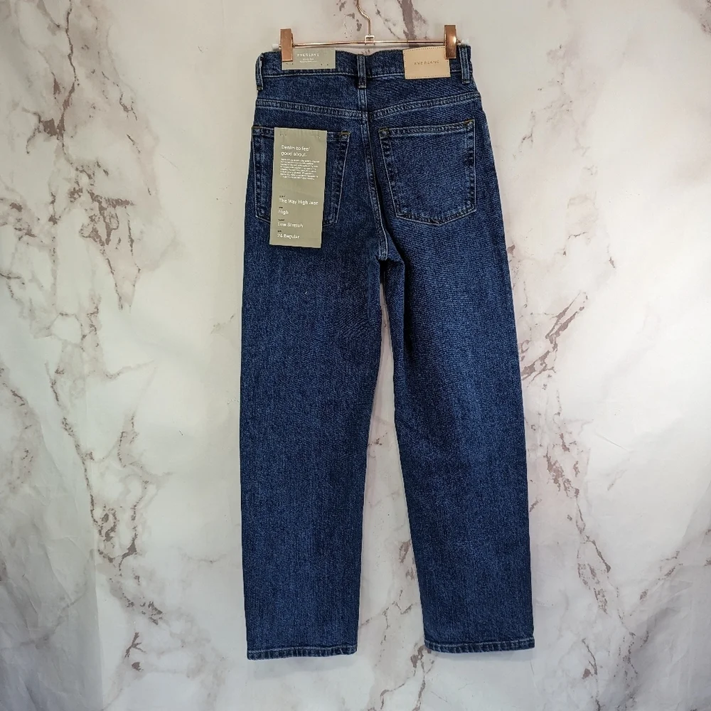 Everlane The Way High Jean Dark Wash Denim Straight Zip Fly Regular - Picture 3 of 11